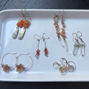 Peach Stone and Crystal Earrings